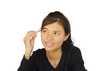Young girl are makeup, portrait with white backgroundの写真素材