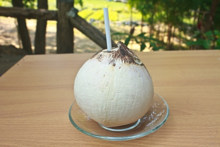 Burn coconut thai food on wooden backgroundの写真素材