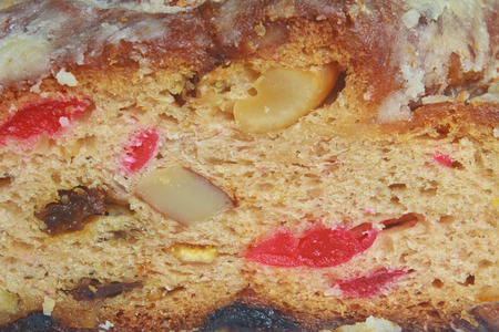 Fruitcake with raisin and Seasoning on tableの写真素材