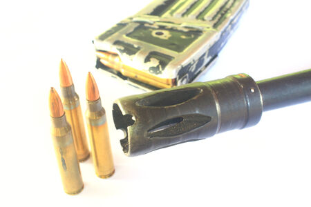 close up Gun with ammunition on white background