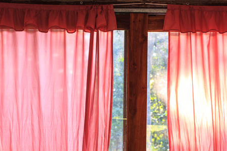 pink curtain on window, abstract background and decorationの写真素材