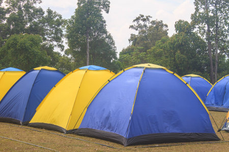 Colorful tent on the camping ground of national parkの写真素材