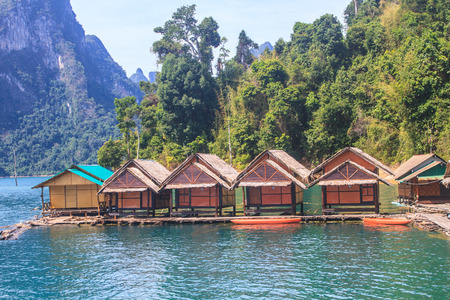 Floating residence raft in Khao Sok National Park, Mountain and Lake in Southern Thailandのeditorial素材