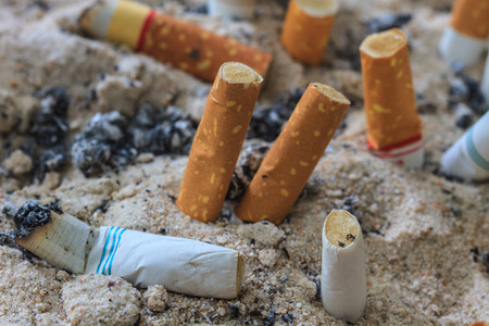 close up of Cigarettes butt in ashtrayの写真素材