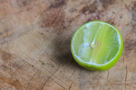 lemon slice on cutting boards in thai kitchenの写真素材