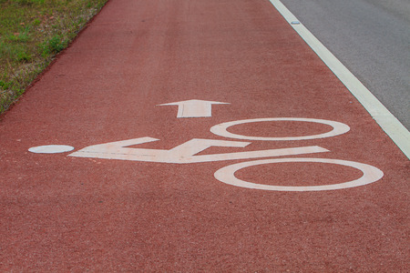 close up Bicycle road sign on asphalt