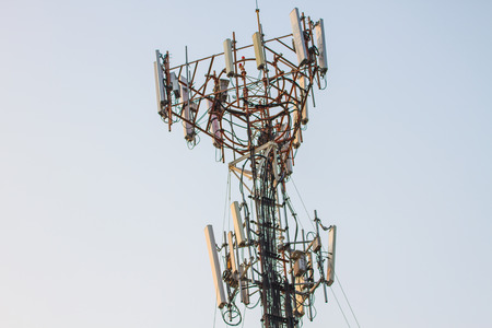 Telecommunication tower with beautiful sky background,Antennas of cellular systems