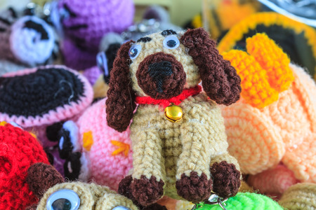 Crochet doll dog handmade art and crafts closeupの写真素材