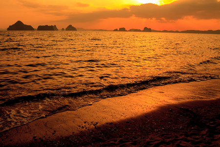 Sunset at seaside beach in Krabi,Thailand. Abstract nature backgroundの写真素材