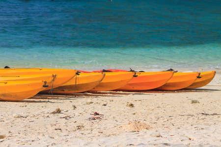 Kayak boat on the beach at Hong island, Krabi, Thailand.の写真素材
