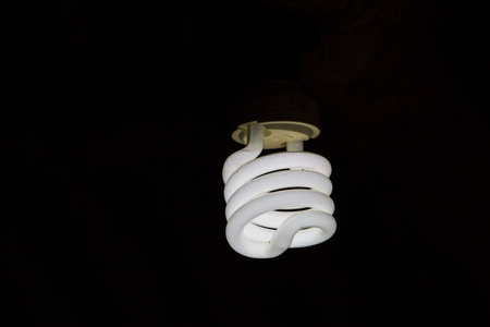 Light bulb lamps on black colour backgroundの写真素材