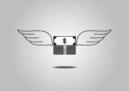 Dollar Money With Wings Flying, concept of spending moneyのイラスト素材