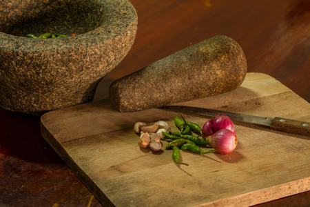 stone mortar and pestle, thai cooking toolの写真素材