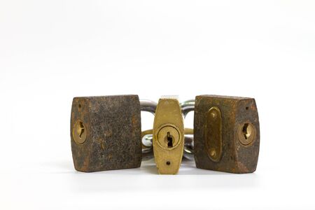Close up on locked padlock over white background concept