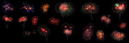 abstract set of Fireworks light up the dark sky background