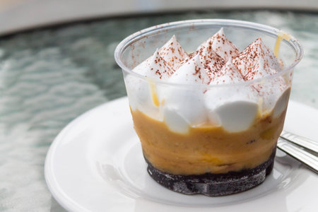 Closeup Banoffee pie in cupの写真素材