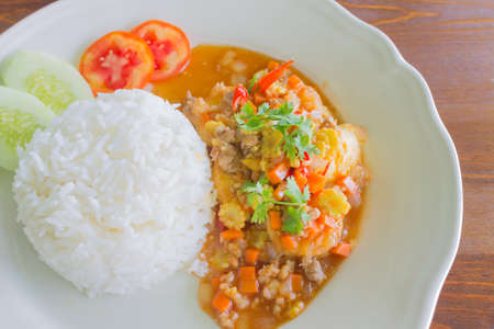 Stir fried tofu with shrimp ,Thai foodの写真素材