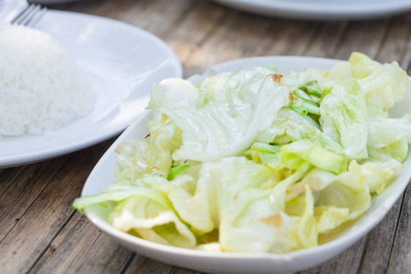 Fried lettuce with oyster sauce , Thai foodの写真素材