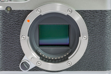 Digital camera vintage style on white background