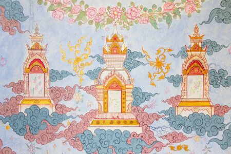 CHIANG MAI THAILAND - APRIL 15 : Traditional Thai style painting art on temple wall ,Watphadarabhirom a famous temple on April 15, 2015 in Chiangmai,Thailand.のeditorial素材
