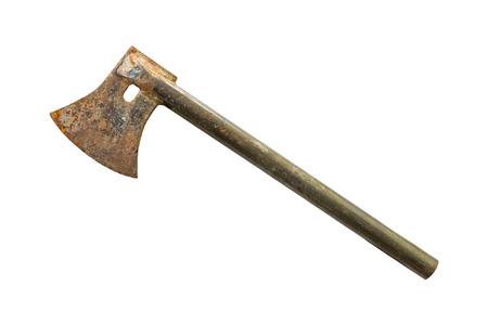Old rusty axe isolated on white backgroundの写真素材