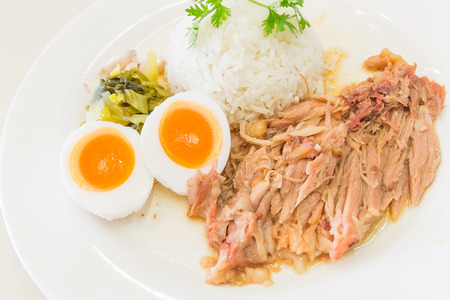Stewed pork leg and egg on riceの写真素材