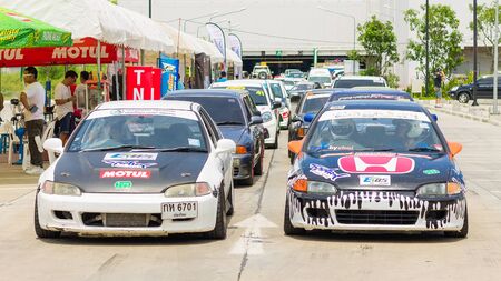 CHIANG MAI, THAILAND - JUNE 06: Undefined Drivers race wheel-to-wheel on Raceway (Temporary street ) , JUNE 06, 2015 in Chiang Mai, Thailand.のeditorial素材