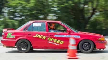 CHIANG MAI, THAILAND - JUNE 06: Undefined Drivers race wheel-to-wheel on Raceway (Temporary street ) , JUNE 06, 2015 in Chiang Mai, Thailand.のeditorial素材