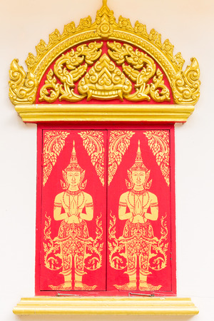 Thai style hand painting art on windowsの写真素材