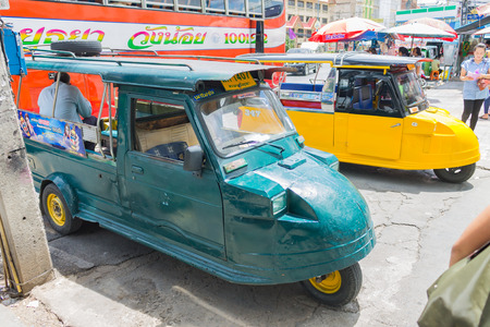 Ayutthaya Thailand - August 22: Auto rickshaw three-weeler tuk-tuk taxi driver   For services to...