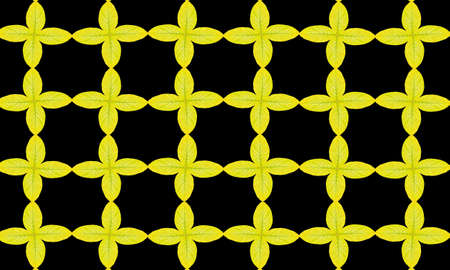 Yellow leaves pattern isolated on black background