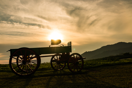 Empty  Carriage on Green fieldの写真素材