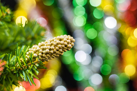 Christmas background with decorations on blur backgroundの写真素材