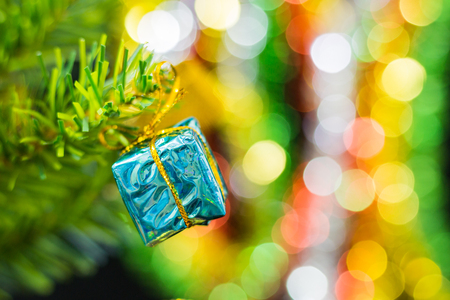 Christmas background with decorations on blur backgroundの写真素材