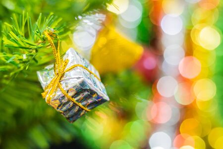 Christmas background with decorations on blur backgroundの写真素材