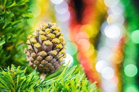 Christmas background with decorations on blur backgroundの写真素材