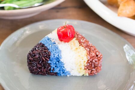 Riceberry , Brown rice , Jasmin rice , Saffron rice , Butterfly Pea riceの写真素材