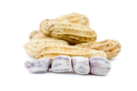 Close up steamed peanuts on white backgroundの写真素材