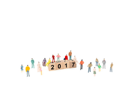 New year concept , Crowd of people with Wooden block Word 2017  on white background