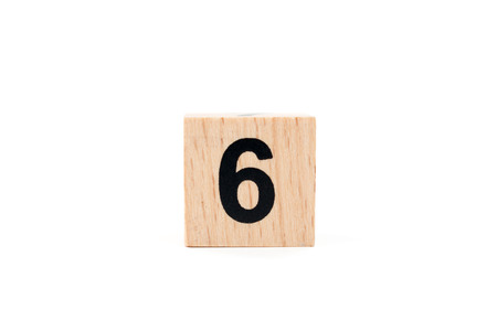 Wooden block Number six on white backgroundの写真素材