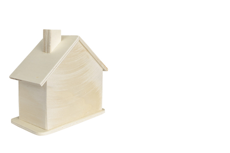Miniature Wooden house isolate on white background with Clipping pathの写真素材
