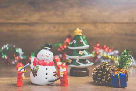 CHIANG MAI , THAILAND - September 4, 2017 Lego Santa Claus minifigure with Christmas tree depicting a festive , Christmas scene on wooden backgroundのeditorial素材