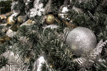 Beautiful decorated christmas tree background , Celebration and holiday conceptの写真素材