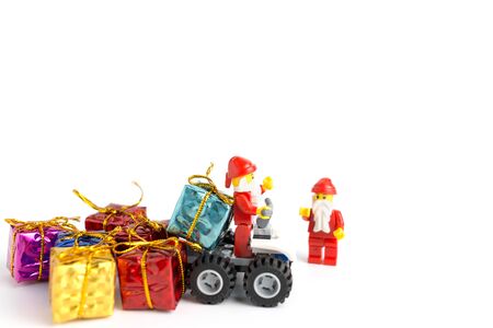 Chiang Mai, Thailand - December 3, 2017 : Studio shot of LEGO minifigure Santa Claus in Christmas scene.のeditorial素材