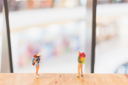 Miniature people : Travellers walking on The bridge , Holiday and Travel conceptの写真素材
