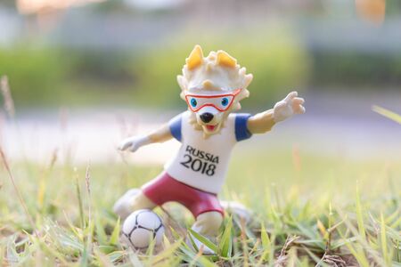 Chiang Mai , THAILAND 25 May 2018 : Wolf Zabivaka , The official mascot of the 2018 FIFA World Cup and the FIFA Confederations Cup 2017.のeditorial素材