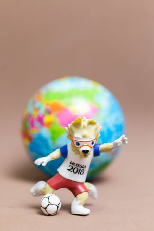 Chiang Mai, THAILAND 11 June 2018 : Wolf Zabivaka, The official mascot of the 2018 FIFA World Cup and the FIFA Confederations Cup 2017.のeditorial素材