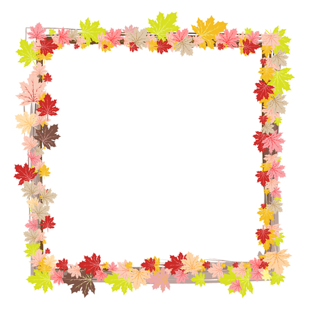 Border frame of colorful autumn leaves isolated on white background , vector illustration.のイラスト素材