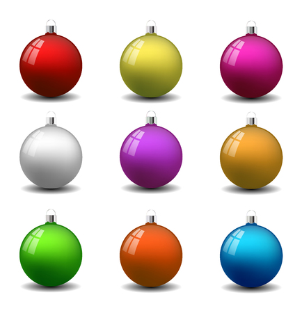 Colorful christmas balls. Set of isolated realistic decorations. Vector illustration.のイラスト素材