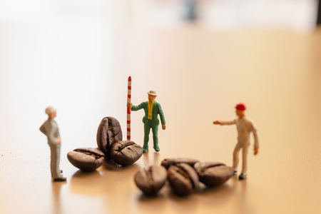 Miniature people : Teams work extremely well together on coffee blend processの写真素材